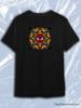 TeeSensation Black Crew Neck Short Sleeve T-Shirt with Colorful Evil Eye Mandala Print