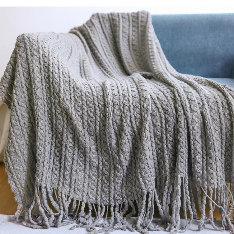 Nordic Knit Throw Blanket Sofa Cover Bed End Air Conditioner Nap With Tassels Millennial