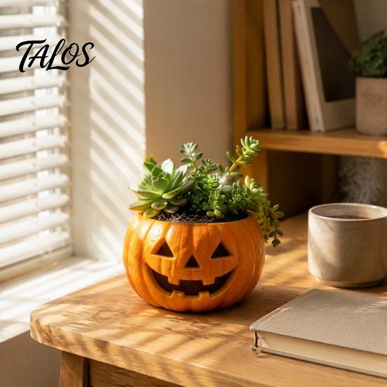 Pumpkin Shape Decor for Desktop Bookshelf Halloween Planter, Resin Jack-O-Lantern Flower Pot, Decorative Weatherproof Pot Flowers Plant Succulents