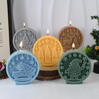 3D Santa Elk Snowman Candle Silicone Mold DIY Round Relief Christmas Candle Plaster Crafts Resin Mold Christmas Gift