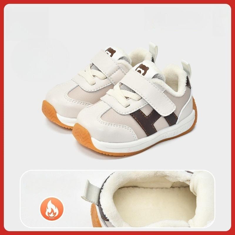 Boys' learning-to-walk shoes, 0–1/2/3 years old autumn-winter infant shoes, girls' baby soft sole functional fleece-lined thickened cotton shoes