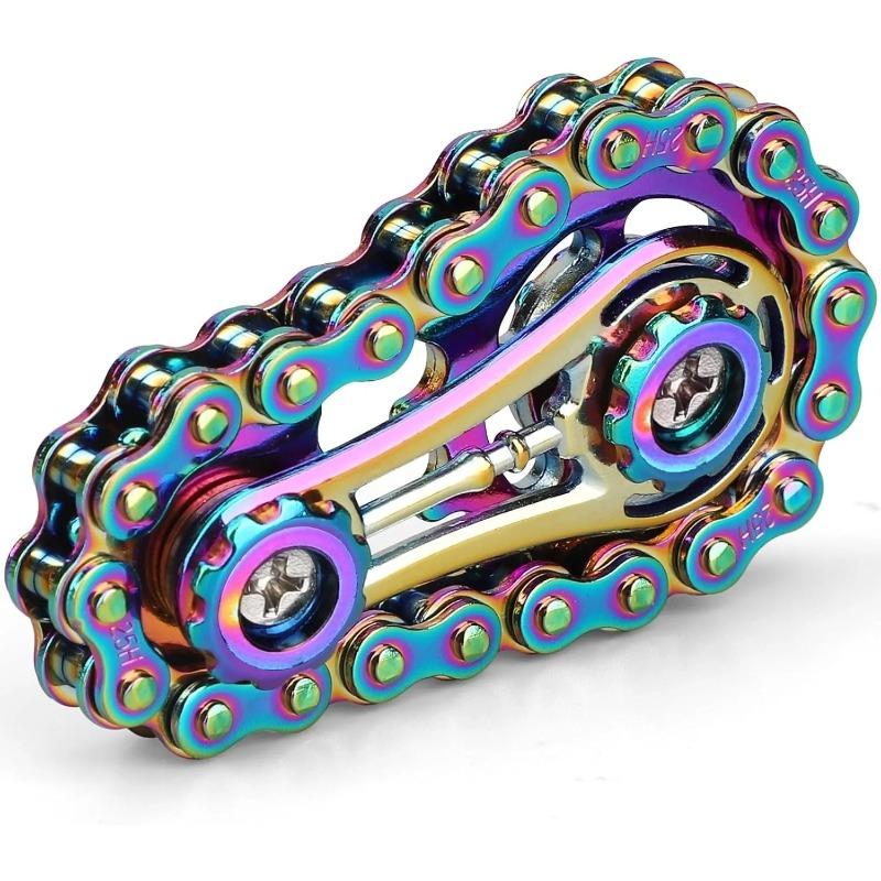 Fidget Chain,Sensory Bike Chain EDC Anti Stress Relief Anxiety Metal Fidget Finger Hand Spinner Toys For Kids Adults ADHD Autism