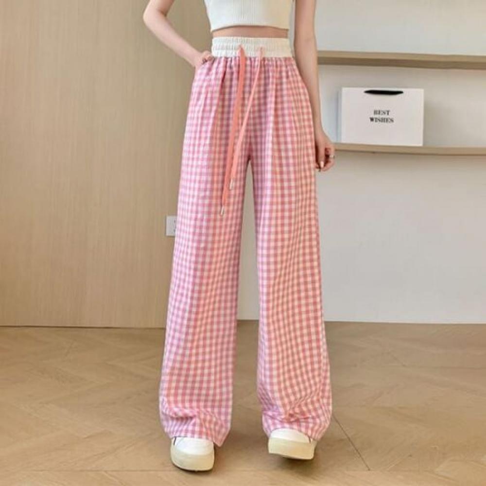 Navava Women Casual Check Banding Thin Pants Np335