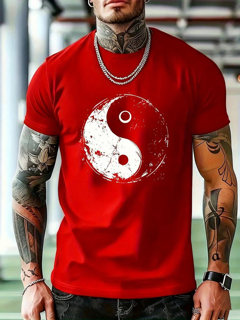 Herrtröja med Yin-yang-filosofimönster, 3D-printad, Tai Chi Bagua, kortärmad topp, avslappnad och moderiktig, rundhalsad