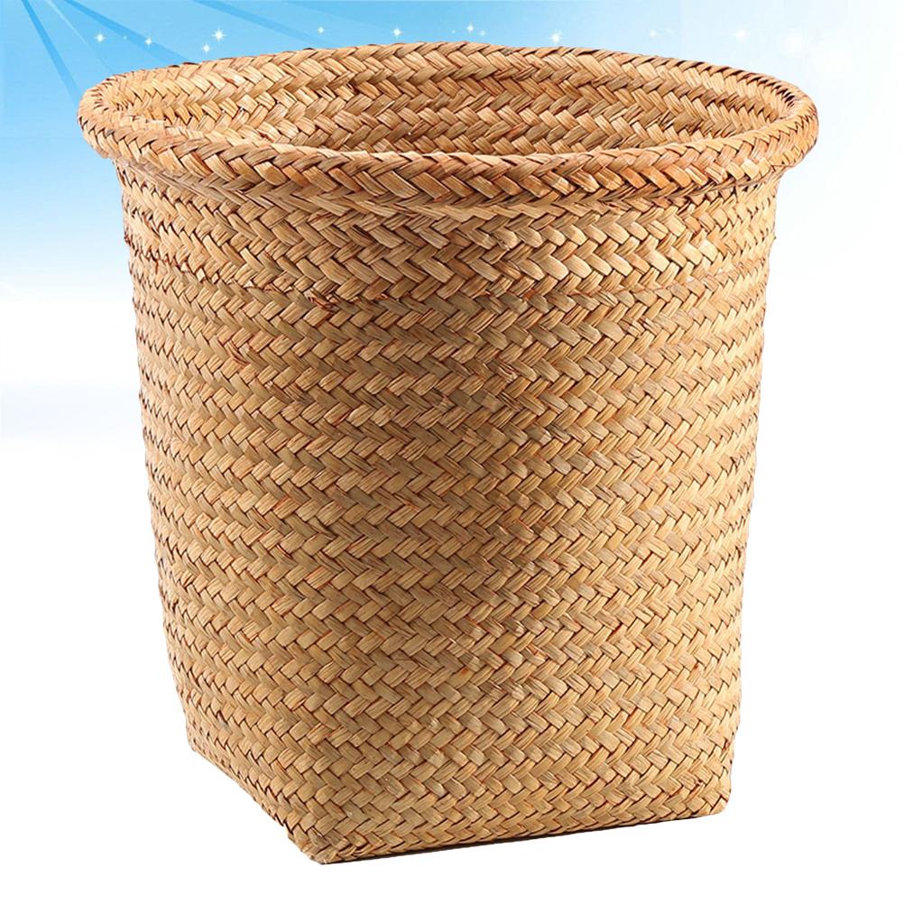 

Natural Round Straw Basket Creative Storage Organizer Laundry Storage Bucket (Small Size) 15x15x24cm