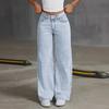 Women's Mid Waist Washed Women's Jeans Fashionable Versatile Straight Leg Pants