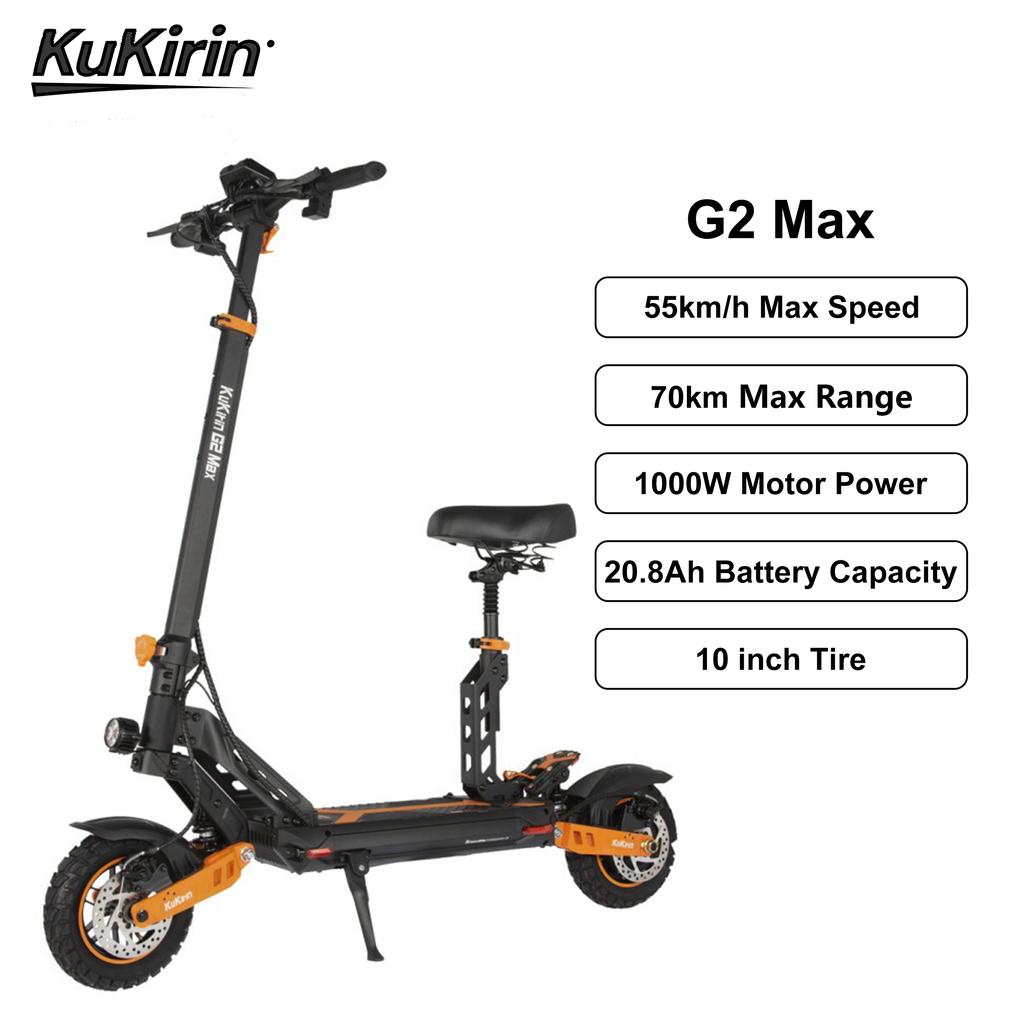 KuKirin G2 Max Elektroroller 10 Zoll Offroad-Reifen 1000W Motor 55km/h Max. Geschwindigkeit 48V 20Ah Akku 80km Reichweite 120KG Max. Zuladung