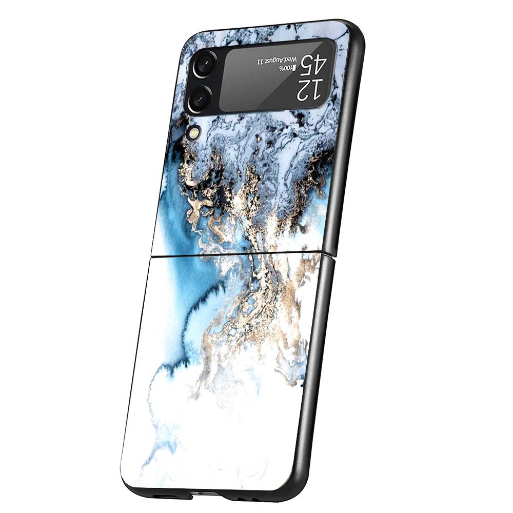 Fashion Geometric Marble Cover Phone Case For Samsung Galaxy Z Flip 7 6 5 4 3 5G Flip7 Flip6 Flip5 Flip4 Flip3 Black Fundas Shel