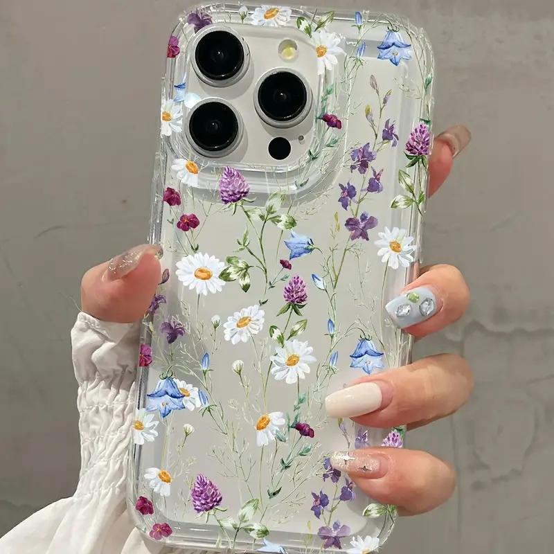 Flower Printed Simple Transparent Phone Case For iPhone 17 16 15 14 13 12 11 Mini Pro Max X XR 8 7 Plus SE 2 Soft Back Cover