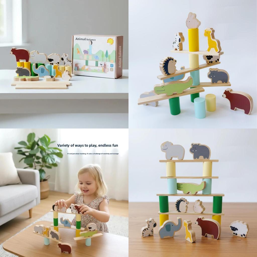 Wooden Animal Tower Building Blocks For Children Diy Creative Play And Learning