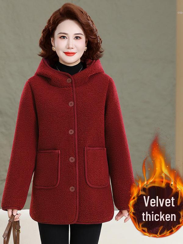 2025 Stylish Mother’s Winter Jacket: Velvet Cotton Padded, Fleece, Thickened Warm Outerwear for Middle-aged & Elderly Women