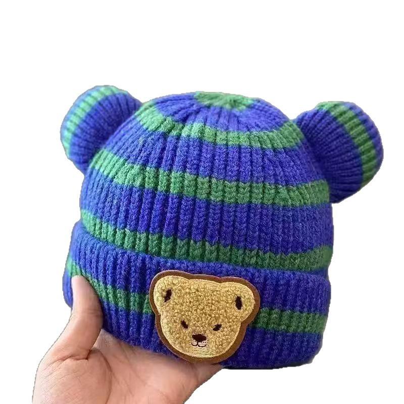 Baby hat winter boy super cute striped bear wool hat newborn autumn and winter children's knitted hat tide