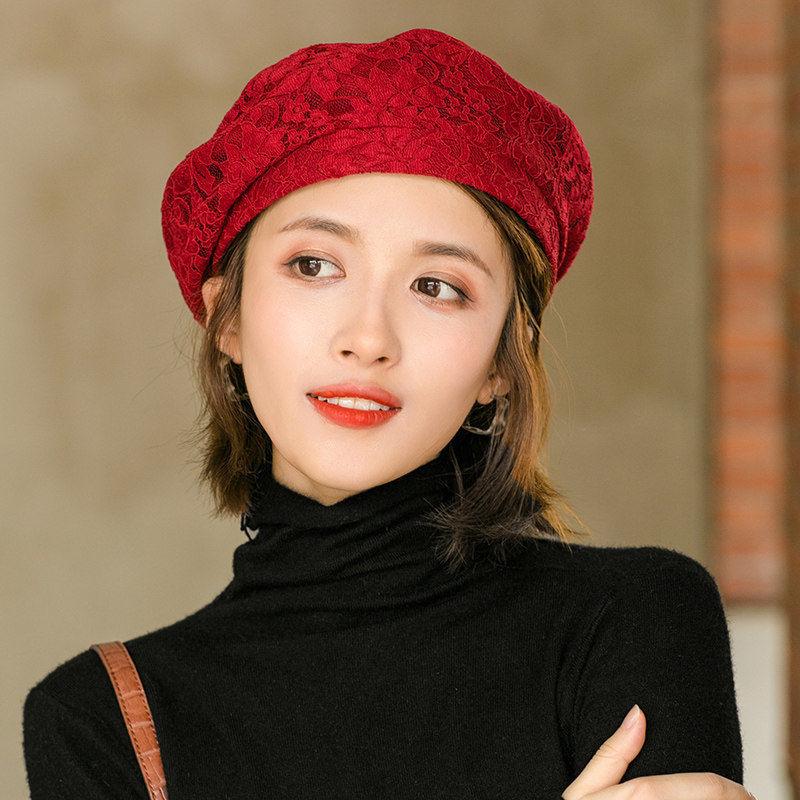 

Женский берет, женская летняя кружевная шляпа художника, японский весенний дышащий берет красный