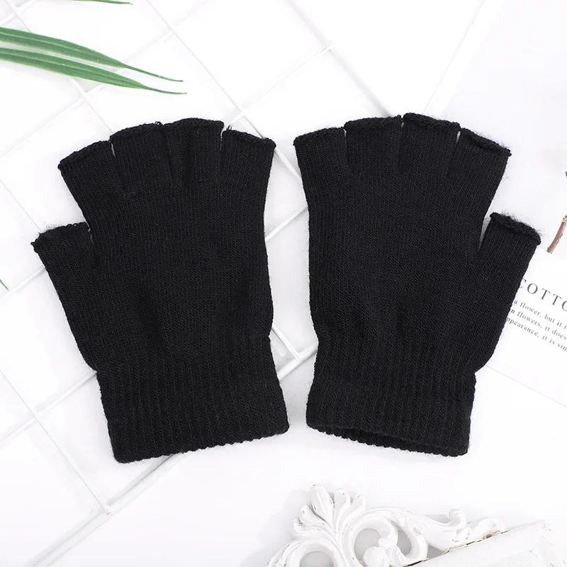 Black Knitted Fingerless Gloves Autumn Winter Outdoor Stretch Elastic Warm Half Finger Cycling Gloves чёрный