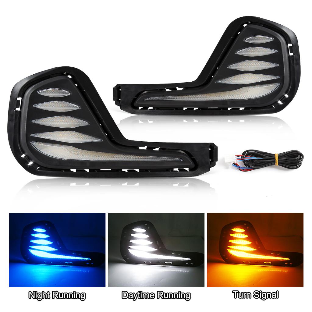 2PCS LED Daytime Running Light For Chevrolet Cavalier     DRL LED Fog Lamp Dynamic Yellow Turn Signal Car 12V