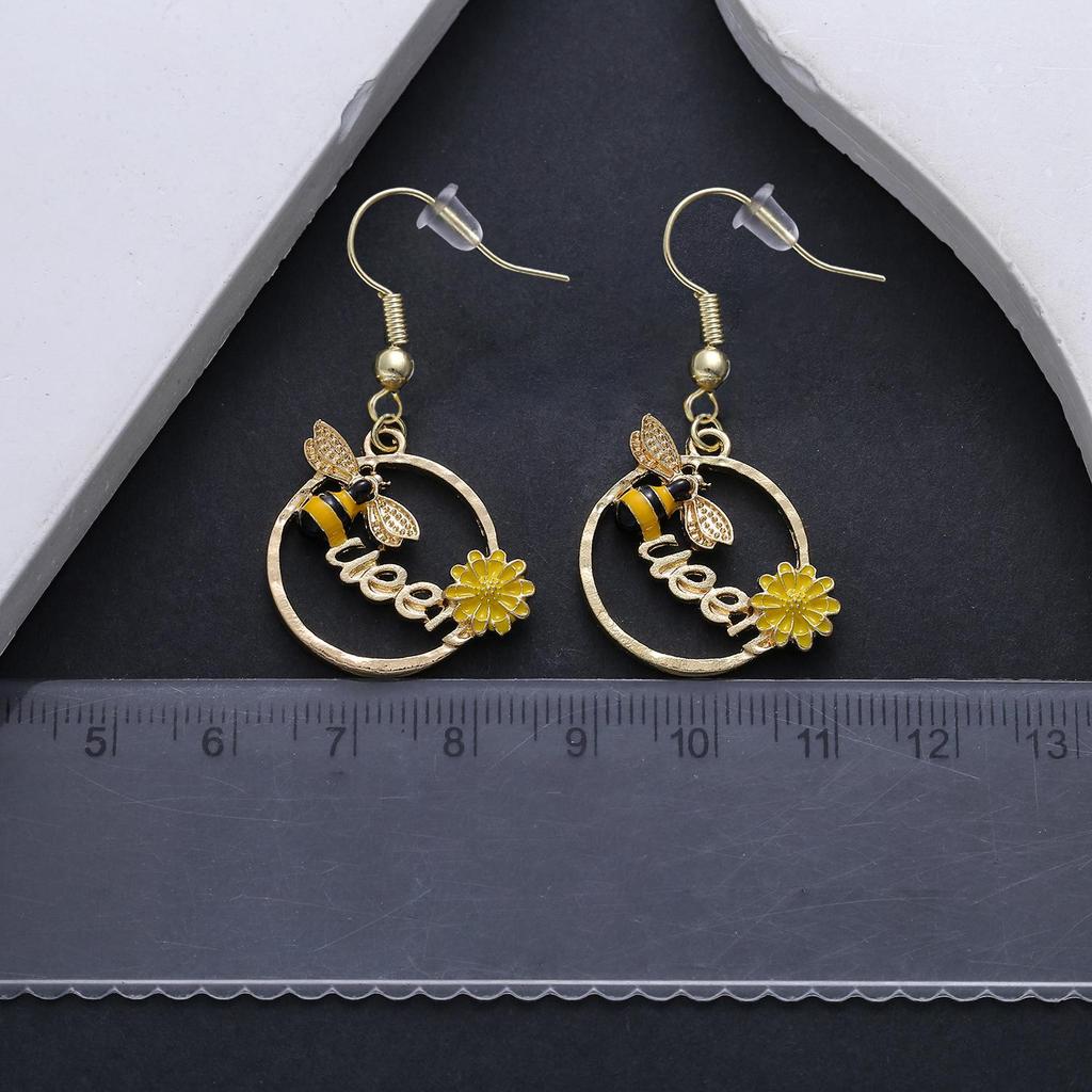 Honeybee Drip Oil Yellow Flower Alloy Earrings