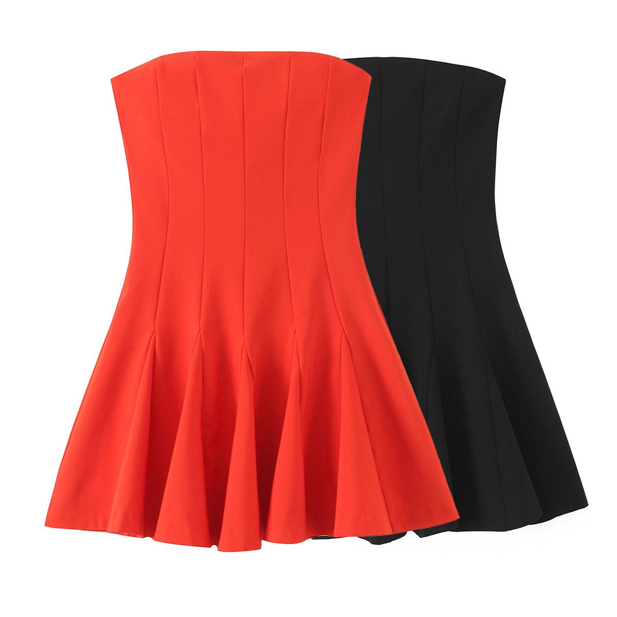 

2025 Spring Women s Slim Fit Sweet Wave-Style Strapless Short Dress Small