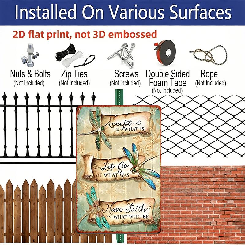 2D Flat, Vintage Dragonfly Metal Sign - 8x12 Inch Retro Dragonflies Aluminium Wall Art Decor, Durable Metal Picture For, Cafe, Bar, Kitchen, Bathroom