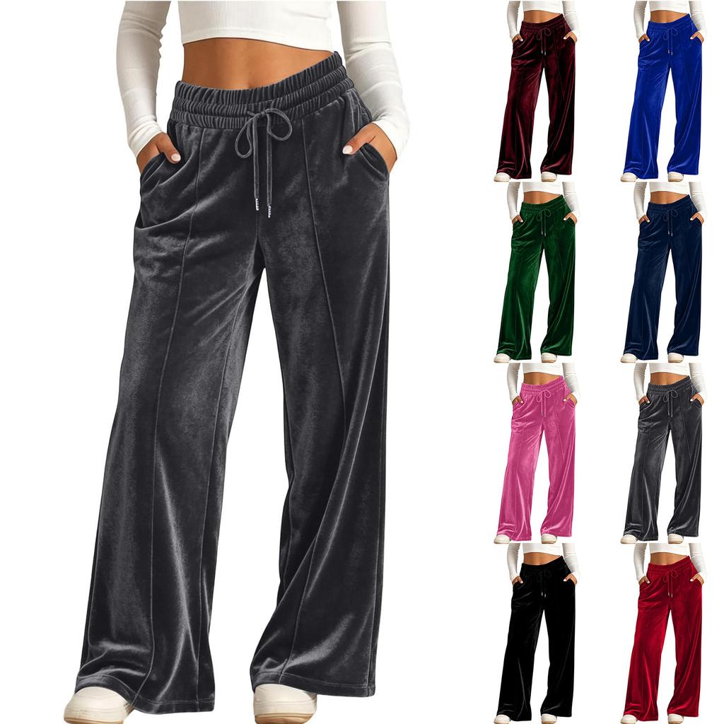 Damen High Waist Weite Hosen mit Kordelzug und Taschen Farbe Lässig Sportliche Hosen