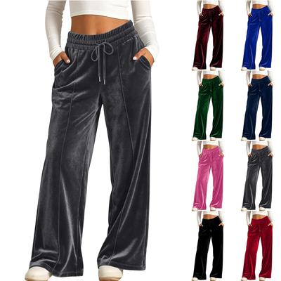 Women's High Waist Wide Leg Pants with Drawstring and Pockets Color Casual Athletic Pants
