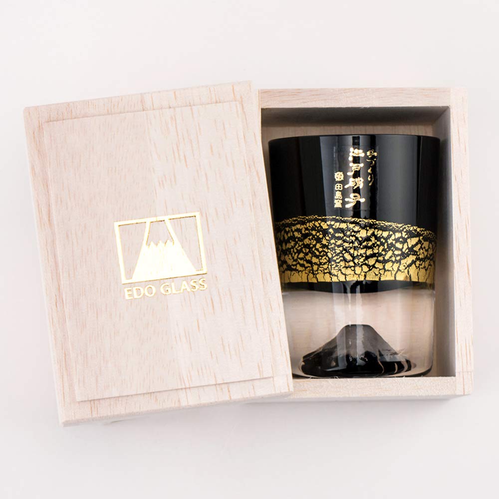 Fuji Glass Tajima Glass Gold Leaf Fuji Cold Sake Cup Black Pair Set of 2 Edo Glass Kiriko Day Day 60th Birthday Celebration Gift Present Fuji Whiskey