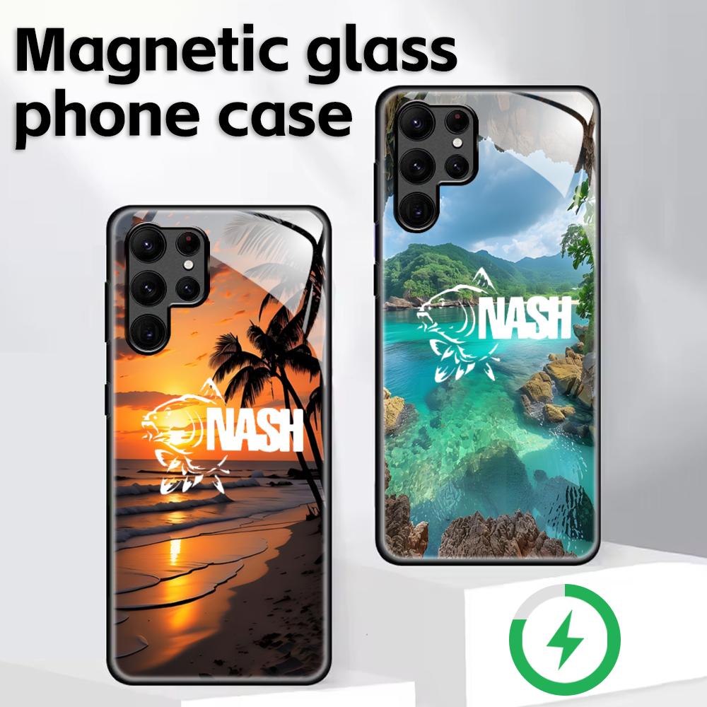 Fashion N-nasH Fishing Brand Phone Case For Samsung S26 S25 S24 S23 S22 S21 Plus Ultra Note20 Glass Magnetic Case