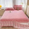 Warm Peach Velvet Clip Skirt Three-Piece Princess Style Lace Bedspread Thickened Short Plush Anti-Slip Mattress Protector Dream Bedding Set