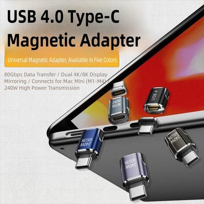 Professional PD 240W USB-C Magnetic Adapter 8K 60HZ 80Gbps Type C Converter Fast Charging Full Function USB4.0 Adapter Laptop