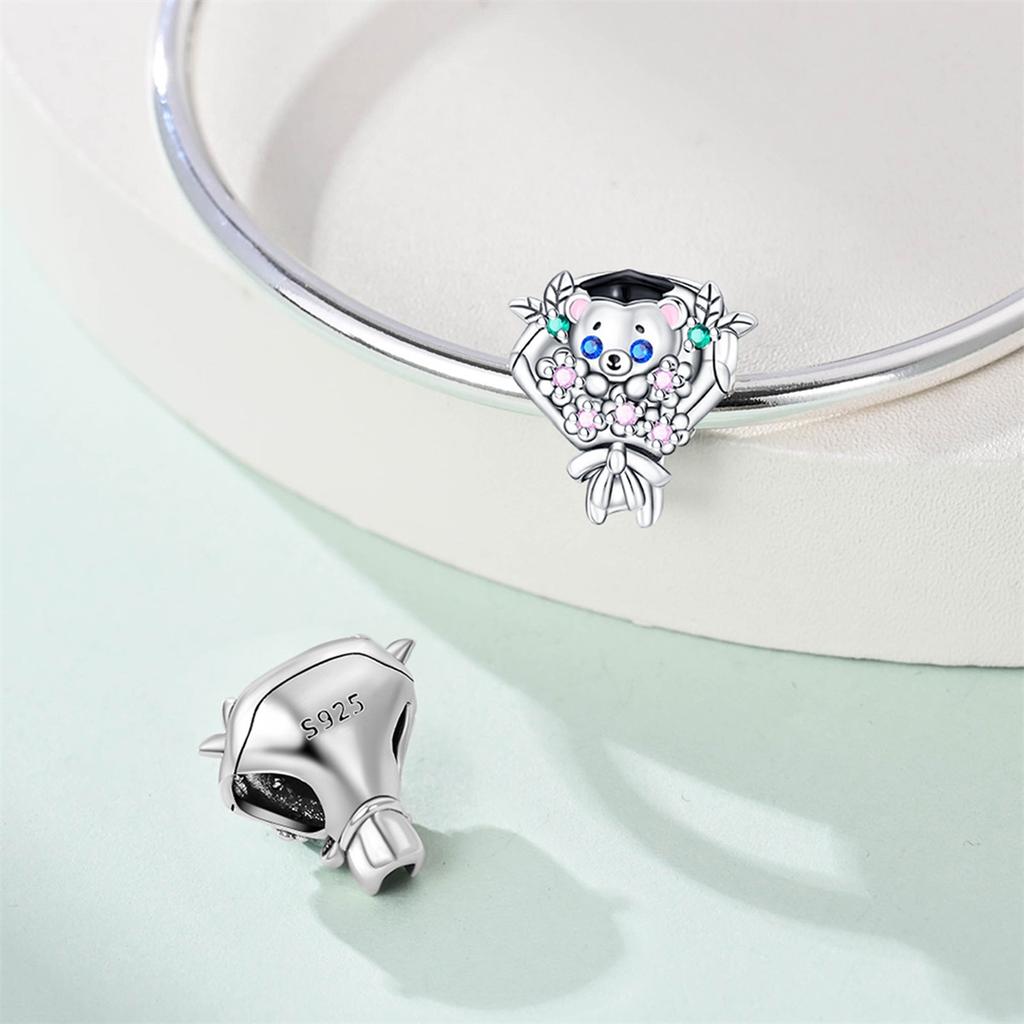 Charms Original Copper Little Bear Flowers Beads Fit Bracelet Women Jewelry Diy Fine Gift
