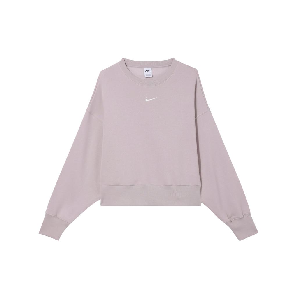 Nike Solid Logo Round Neck Long Sleeve Sweatshirt Women Sweatshirt White Platinum Violet DQ5762-019