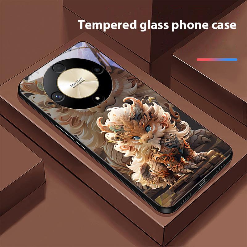 

Chinese Style Lion For Honor Magic 6 50 70 90 Lite X7b 200 Pro Nova 10 Nova 5T X6 P30 Pura 70 Ultra Tempered Glass Phone Case For honor X6
