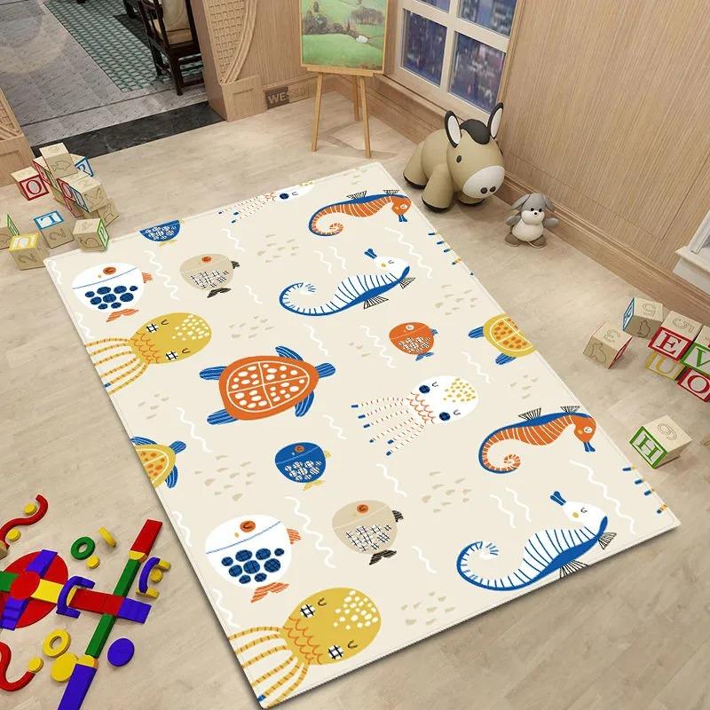 Nordic Style Baby Room Cartoon Animal Pattern Carpet Fresh Comfortable Kids Bed Floor Mat Bedroom Foot Mat Toy Storage