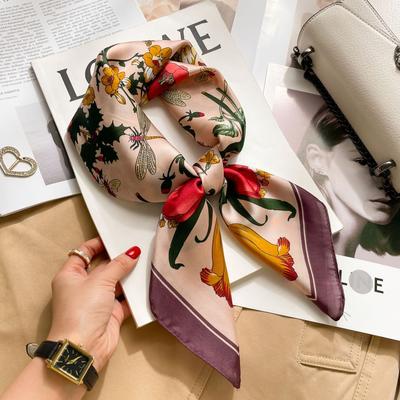 Luxury Silk Feeling Square Scarf Women 2024 Print Satin Neckerchief Spring Hair Band Foulard Bandana Echarpe Tie Shawl Wraps