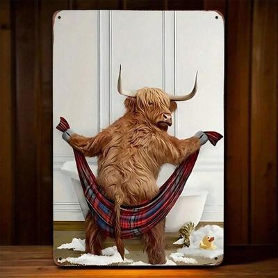 Metal Poster Highland Cow Vintage Tin Sign Wall Decor for Bathroom Home Gift