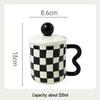 Chessboard Pattern Ceramic Coffee Mug with Lid and Spoon