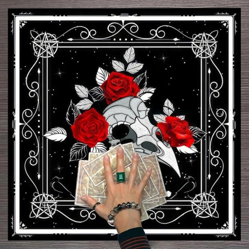 Divinations Tablecloth Skull Bird Head Flower Astrologys Tarot Cards Tablecloth Altars Cloth Divinations Game Accessory