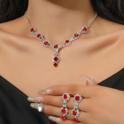 3 Wedding Seasons Long Water Zircon Women's Earrings, Necklace Zircon Set, Bride Wedding Accessorie