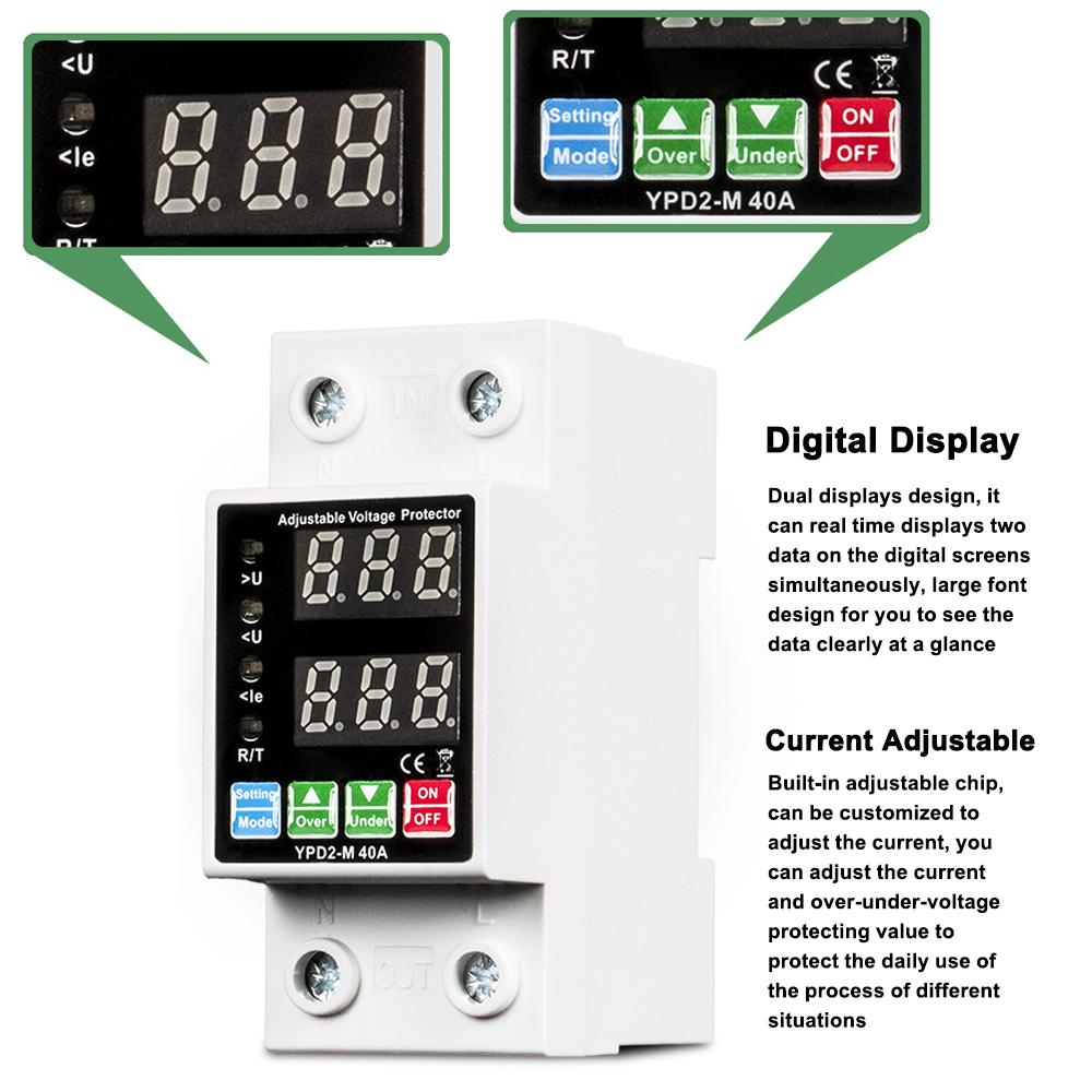 Dual Displays Self-reset Protector Overvoltage Undervoltage Current Adjustable Circuit Breaker Automatic Reclosure Switch