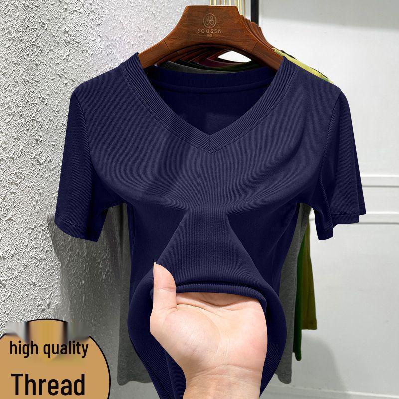 Elegante Camiseta Fina de Mujer con Cuello en V - Versátil Capa Base de Verano