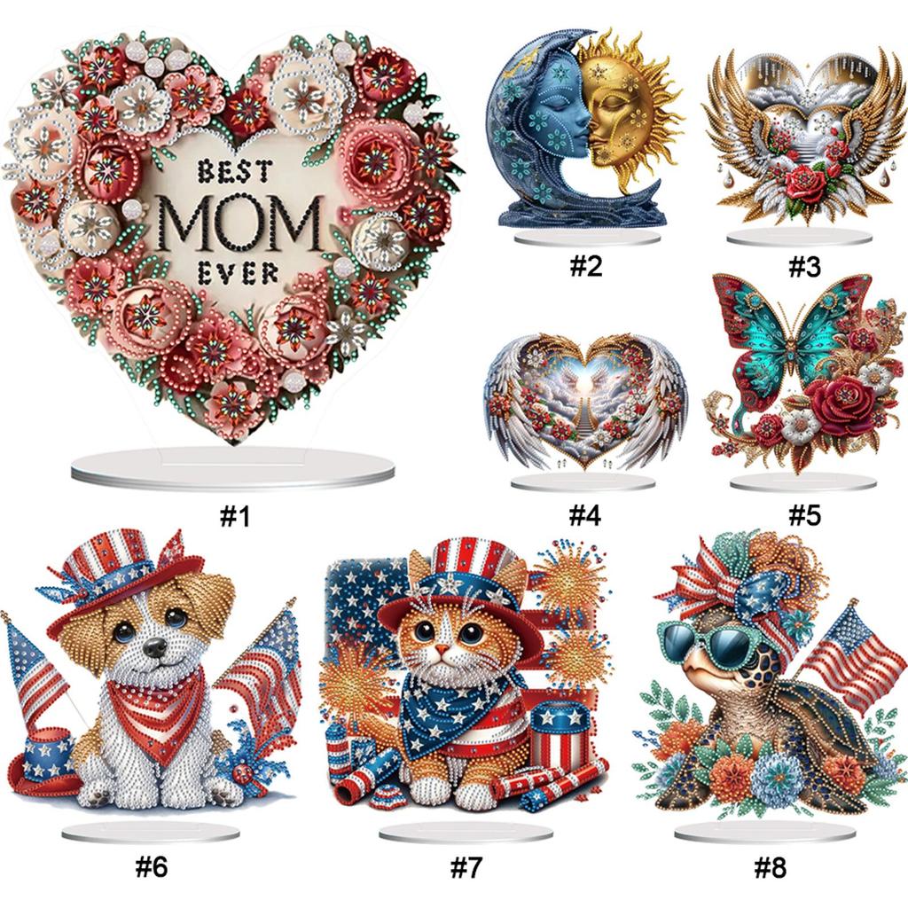 Heart and Animal DIY 2D Flat Acrylic Diamond Painting Desktop Ornaments Kit for Adult Home Decor
