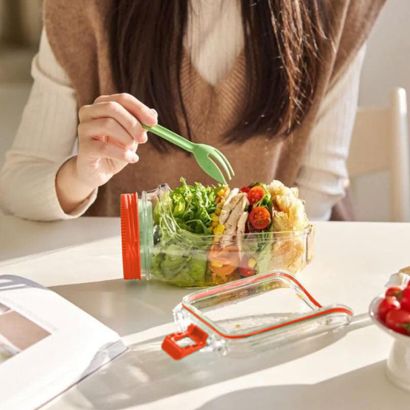 Salad Jar,Mason Jar Salad Container With Side Opening, Dressing Bowl, Sauce Compartments, Microwave-Safe, Freezer And Dishwasher