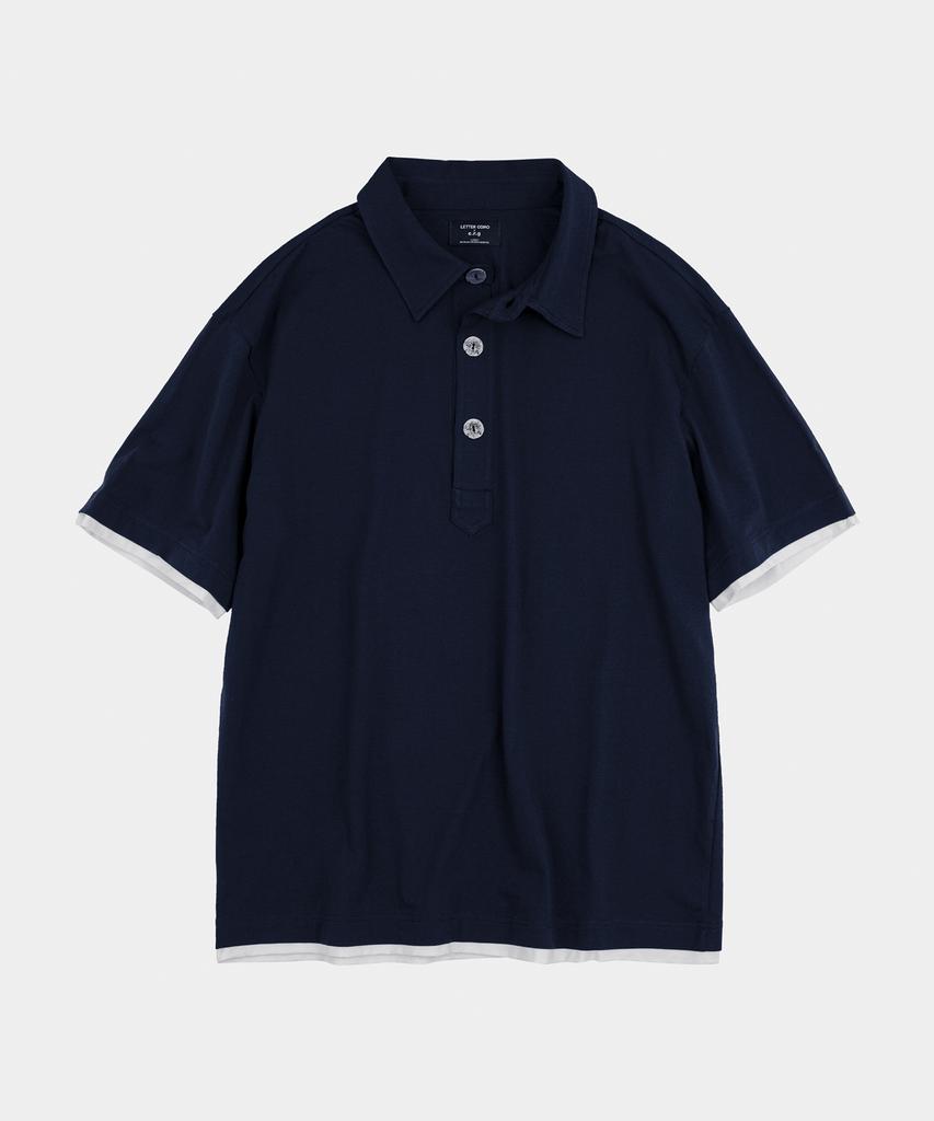 LETTERCOMO Dust Layered Short Sleeve Polo Shirt Dark Navy