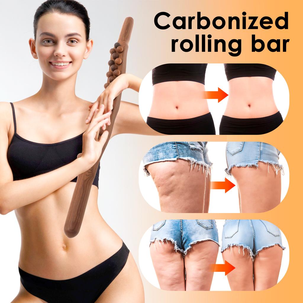 Wood Massage Roller Stick 31 Beads Handheld Lymphatic Drainage Tools Fascia Blaster Stomach Cellulite Massager for Neck Back Leg