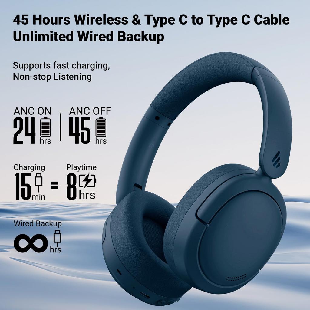 Edifier VGP Gold Award V80 Wireless Headphones Bluetooth 5.4 Hybrid ANC 44dB Noise Cancelling Hi-Res 45 Hours Playback Wired Wireless Dual Use Navy