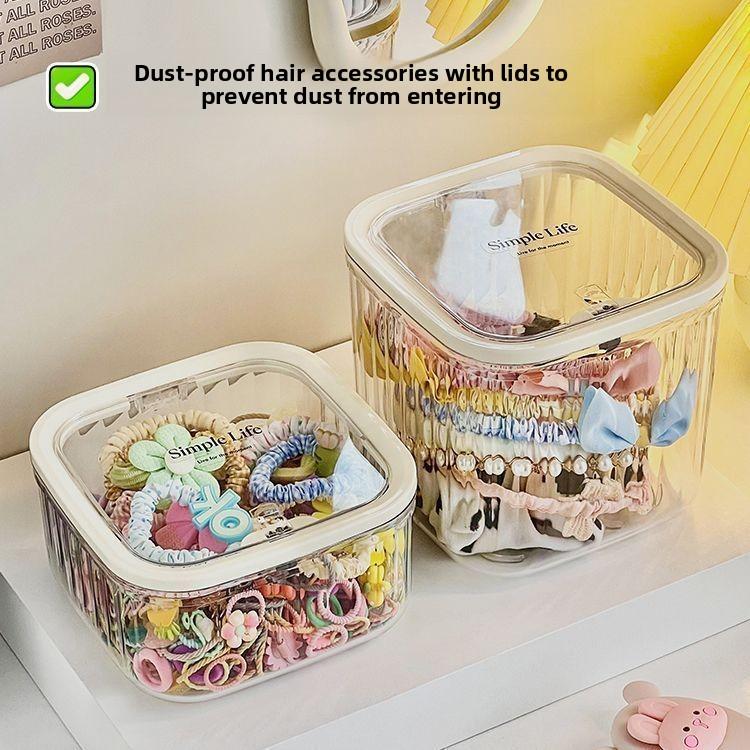 1pc Hair Accessory Storage Box, Desktop Press On Jewelry Box, with Lid, Girls' Rubber Band Headband Hair Clip Organizing Box