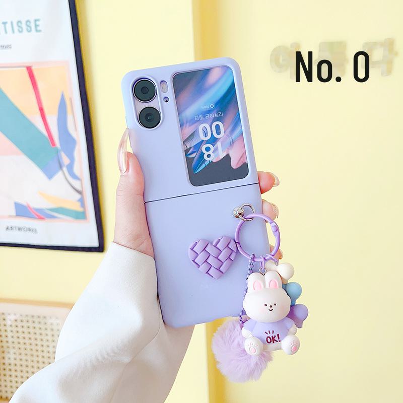 

Чехол-книжка с мультяшным сердцем и бриллиантами для OPPO Find N2 с подвеской в виде мехового шарика. Find N2 Flip