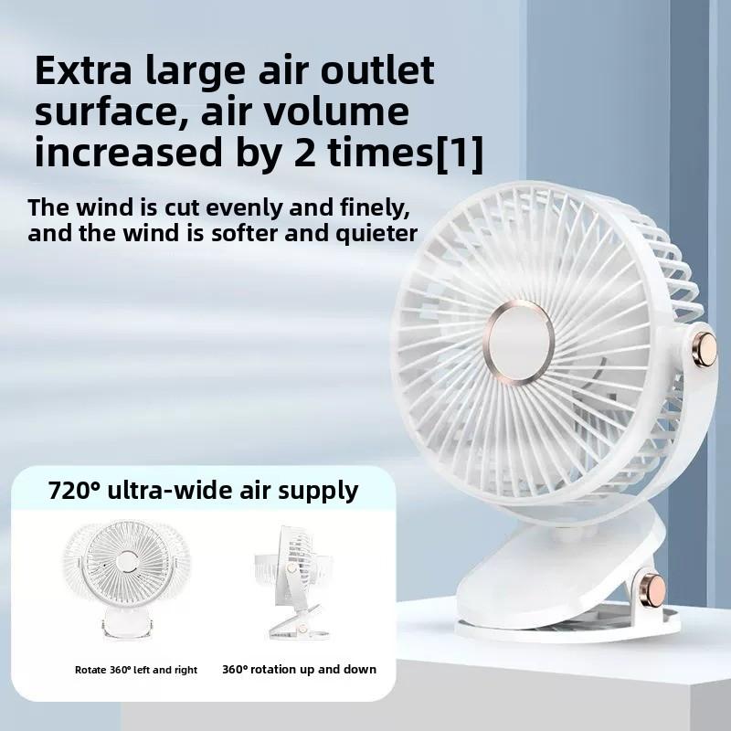 Ventilador de escritorio portátil de 6 pulgadas con luz LED recargable y clip potente por USB