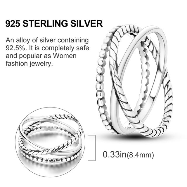 925 Sterling Silver Simple Zirconium Ring Twisted Cord Finger Ring Beaded For Women Luxury Fine Jewelry Gift Party
