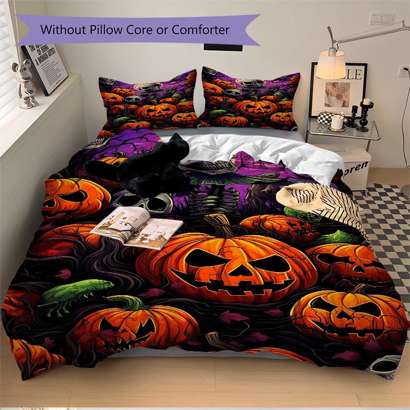3pcs bedding set Halloween Pumpkins Includes 1 Comforter + 2 Pillowcases, Without Pillow Inserts, Soft Comfortable, Lightweight Breathable,