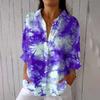 Women's Fashion 3/4 Sleeve Casual Lapel Back Tie-Dye Floral Print T-Shirt Top